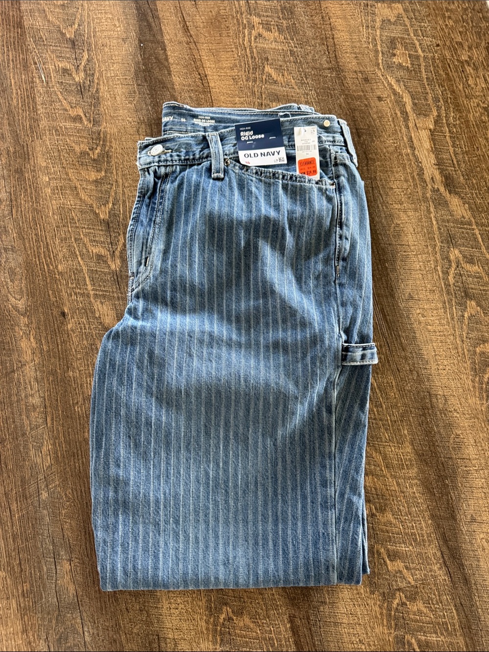 Old Navy Womens Blue Pinstripe Rigid OG High Rise Loose size 14